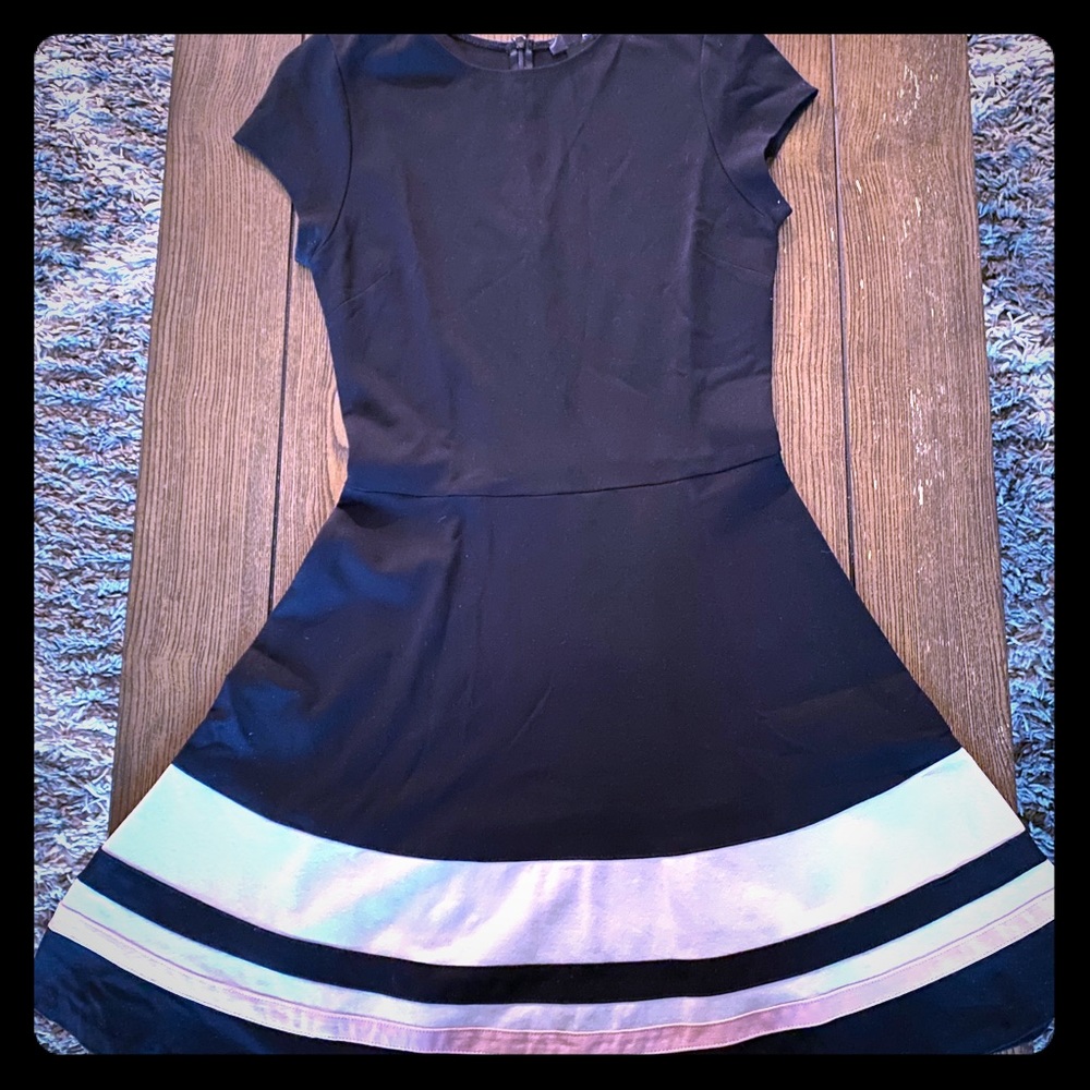 Aqua dress - black with white and pink, large